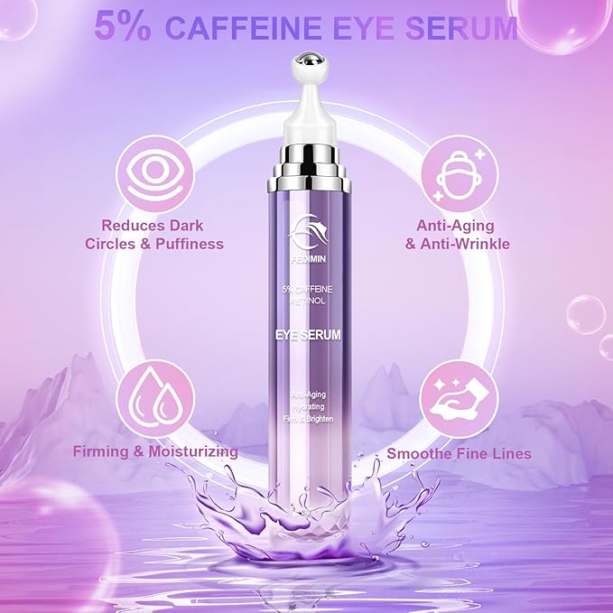 Caffeine Eye Cream for Dark Circles Under Eye Serum Eye Treatment for Wrinkles Fine Lines, Retinol Eye Cream for Puffiness and Bags Under Eye Serum with 360° Massage Roller-Ball
