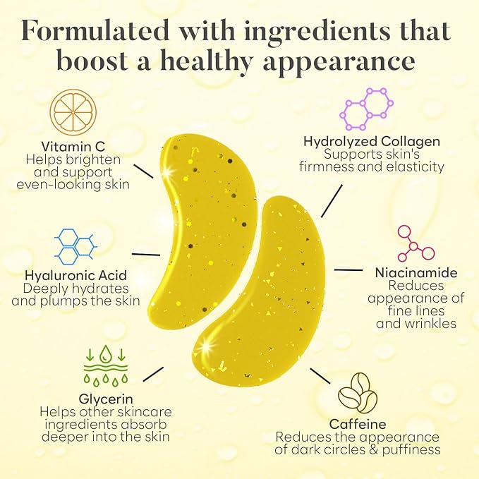 Daytime Under Eye Patches for Puffy Eyes and Dark Circles, Gel Eye Masks with Caffeine, Collagen & Vitamin C, Deeply Moisturizing, Bachelorette Party Favors, Anti Wrinkle Patches (30 Pairs)