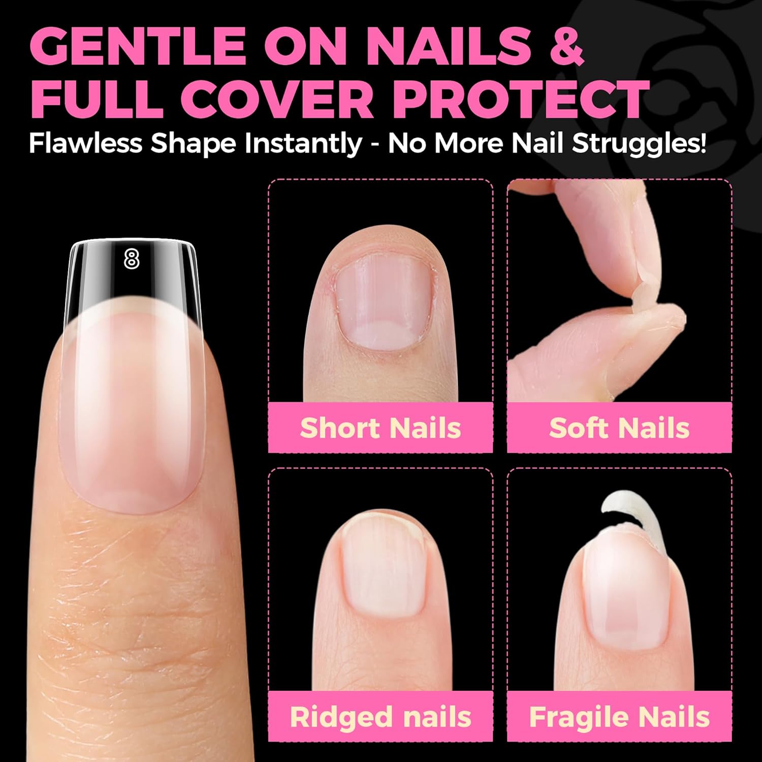 UNA GELLA Nail Tips Square: 504PCS Short Square Nail Tips Pre Etched Gel Fake Nails Tips, No C Curve For Women DIY Nail Extension French Style Salon Home Full Cover Soft Acrylic False Tips 12 Sizes