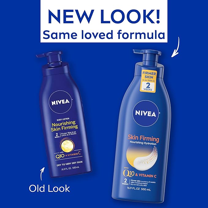 NIVEA Nourishing Skin Firming Body Lotion with Q10 and Vitamin C, Dry Skin Lotion, Body Moisturizer, 16.9 Fl Oz Pump Bottle