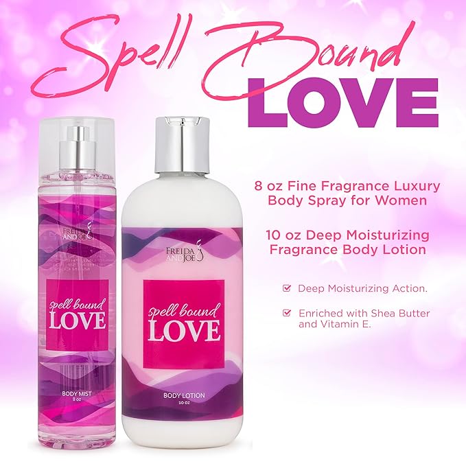 Home Spa Gift 10oz Deep Moisturizing Fragrance Body Lotion & 8 oz. Fine Fragrance Body Mist Set Luxury Self-Care Combo for Women and Girls (Spell Bound Love) Mother’s Day Gift for Mom