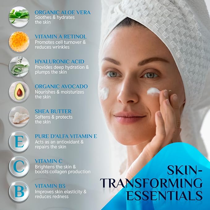 2-in-1 Collagen Booster, Retinol & Hyaluronic Acid Cream & Serum, Anti-Aging, Lifting Skin-Tightening Moisturizer for Men & Women, Neck and Décolleté, Made in USA Daily Moisturizer Face Cream, 2.0 oz