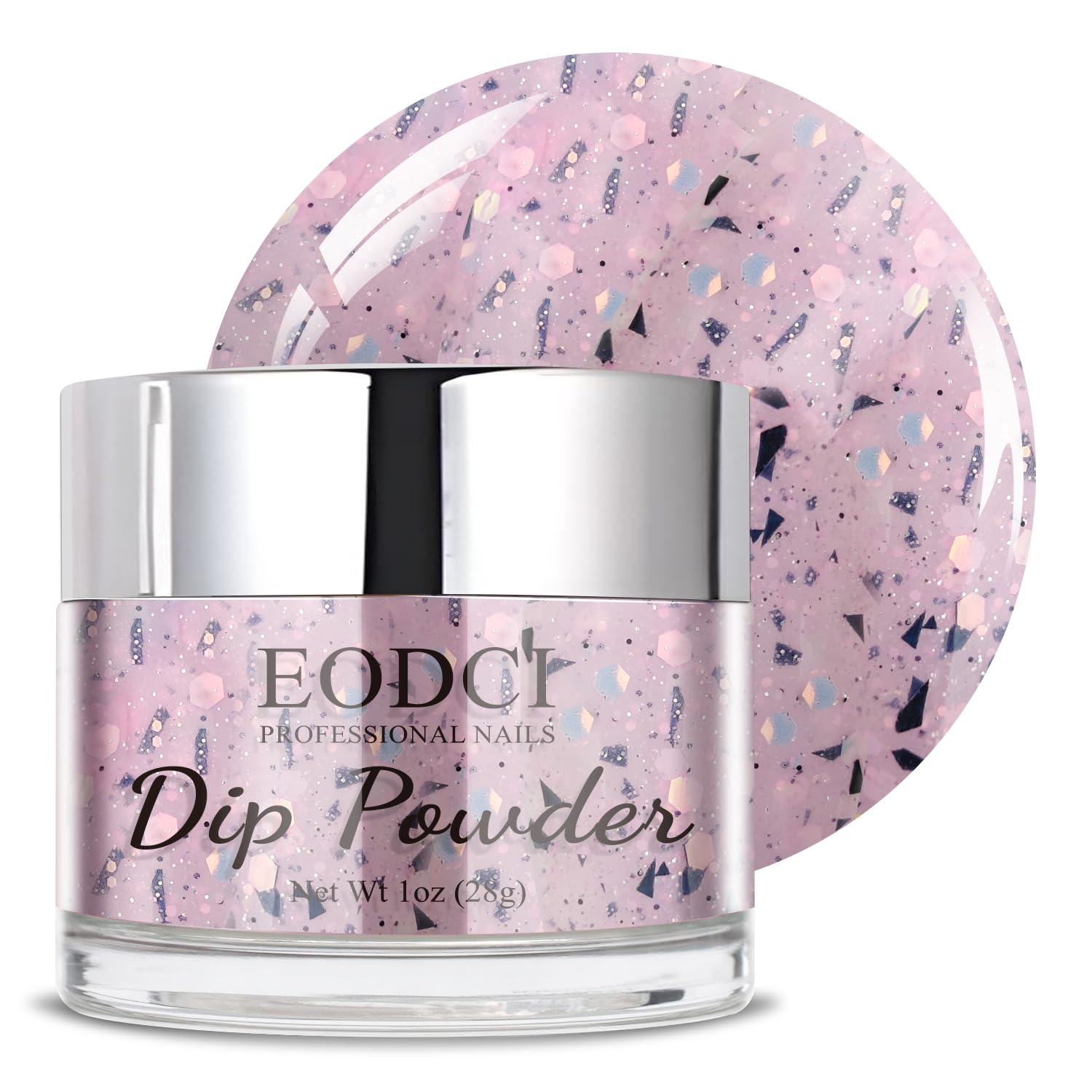 Lavender Glitter Dip Powder, Nail Dipping Powder 1 Oz/28g Purple Colors with Platinum foil for DIY Manicure Salon at Home Easy to Use for Women gift No Needed Nail Lamp Curing