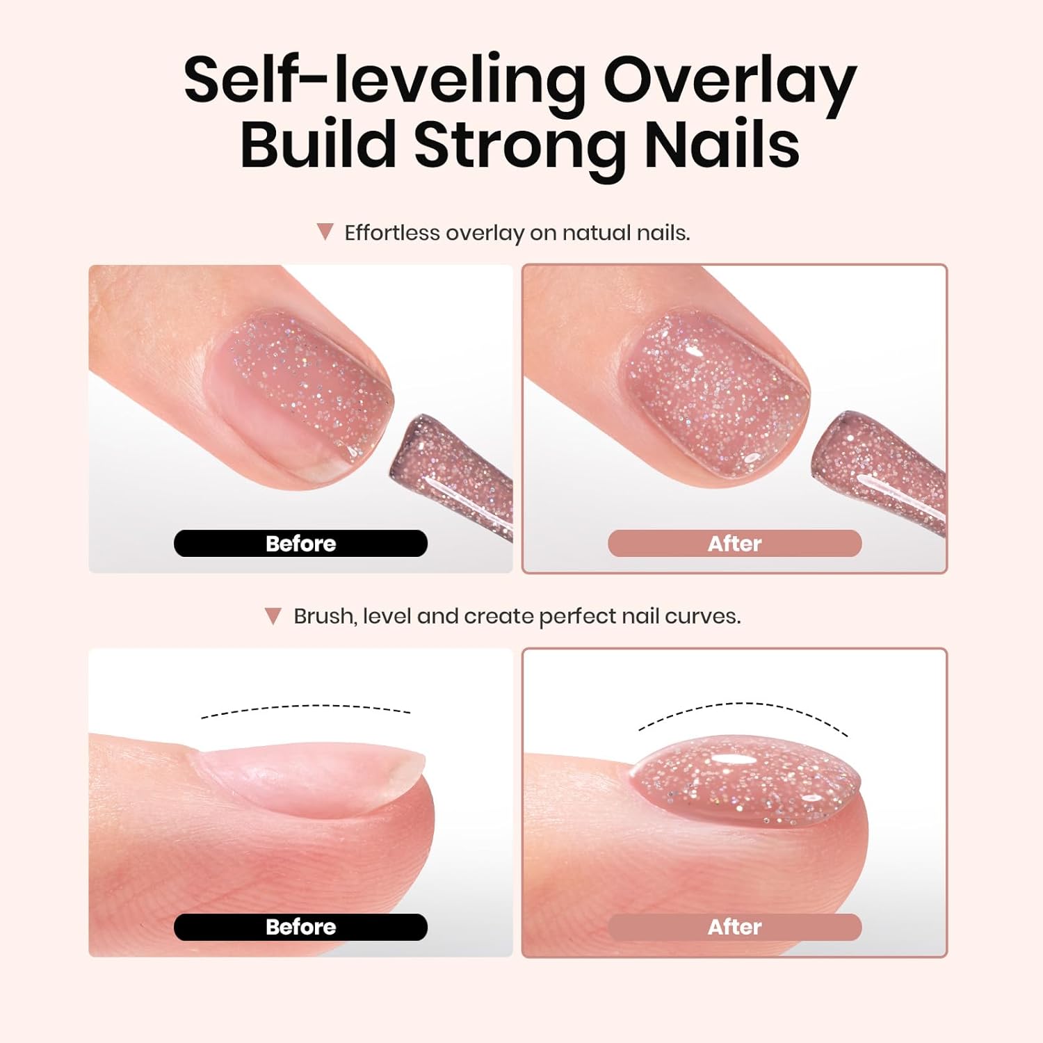 Beetles Rubber Base Color Gel Nail Polish, 6 Colors 5 IN 1 Nude Rubber Base Gel Neutral Sheer Pink Peach Glitter Nail Polish for Thin Nails Soak Off Nail Art Design Gifs for Women