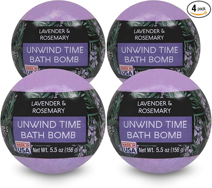 Nature's Beauty Lavender & Rosemary Bath Bomb Multi-Pack - Luxury Fizzy Spa Bath Bomb to Help Calm, Soothe + Revive Dull and Dry Skin Made with Coconut Oil & Witch Hazel, 5.5 oz (4 Pack)
