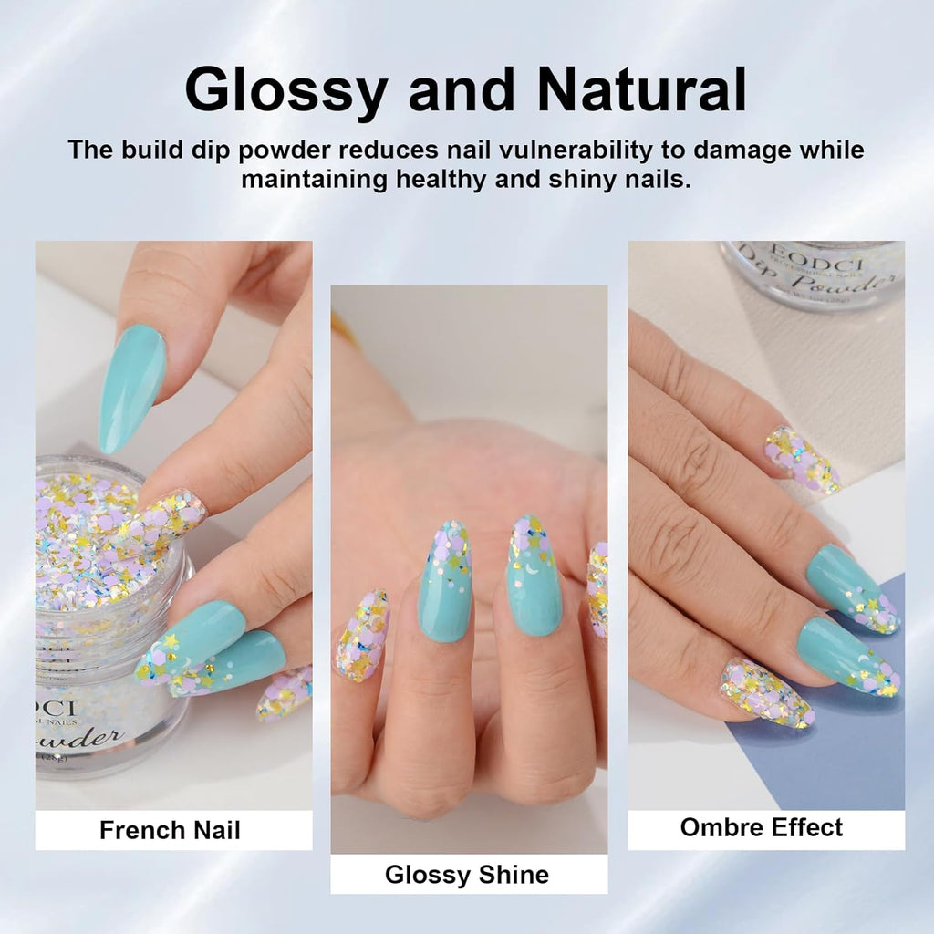 Dip Nail Powder, Moon Star Glitter Color Dip Powder Nail Art Starter Manicure DIY - No Needed Nail Lamp Curing - Long lasting Odor-Free Nail color for Professionals & At-Home - 1 oz