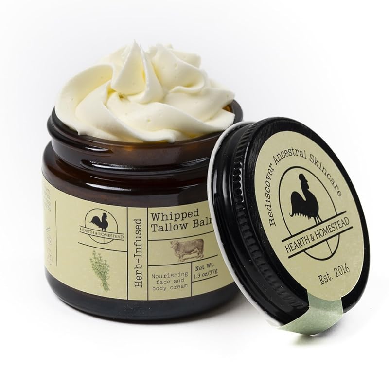 Handmade Whipped Tallow Balm (Unscented/Herb-Infused) - Organic Body Butter with Infused Olive Oil, for Eczema, Rosacea, Baby - 1.3 oz