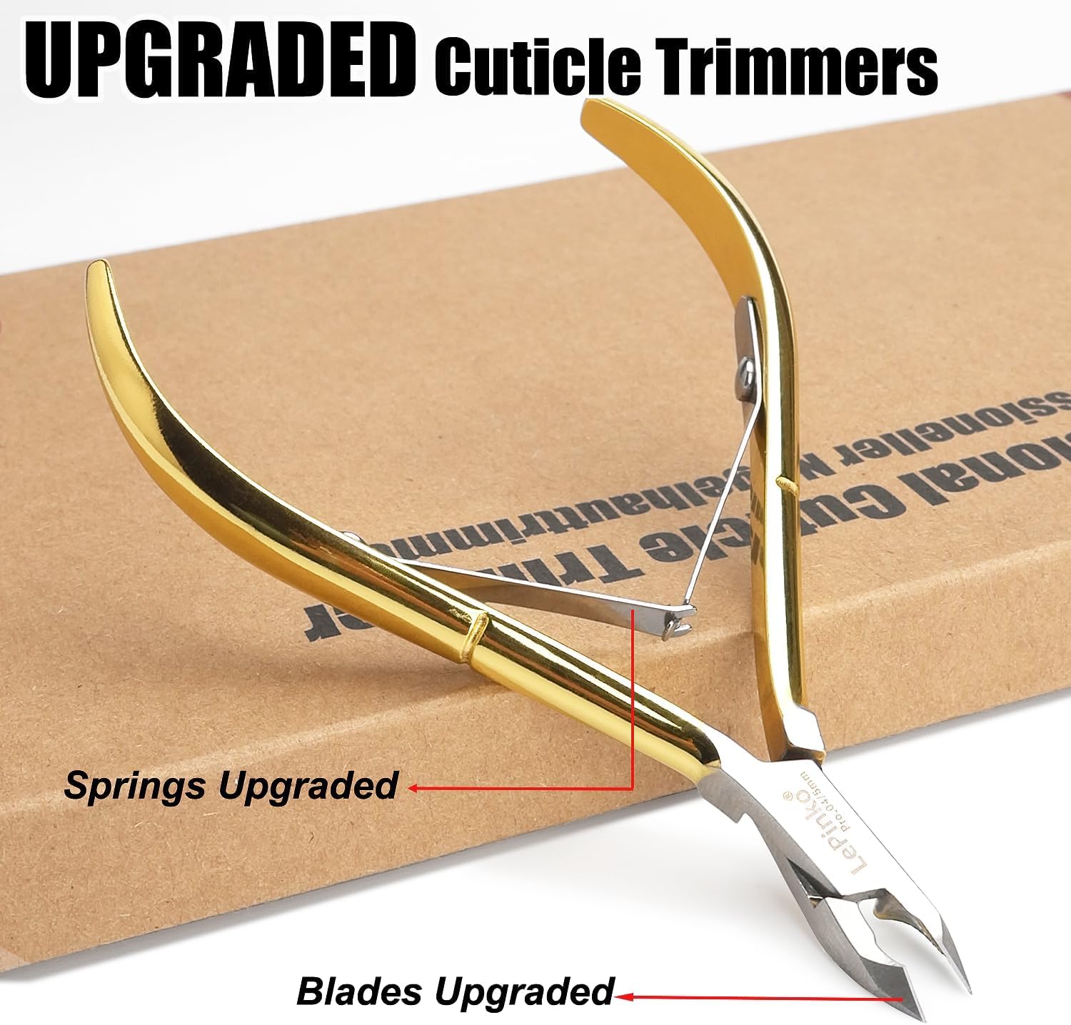 LePinko 4 Packs Upgraded Cuticle Trimmer kit, Sharp Dead Skin Clipper, Labor-Saving Cuticula Remover for Fingernail Toenail, Manicure Pedicure Tool for Women Men, 5mm Jaw, Golden