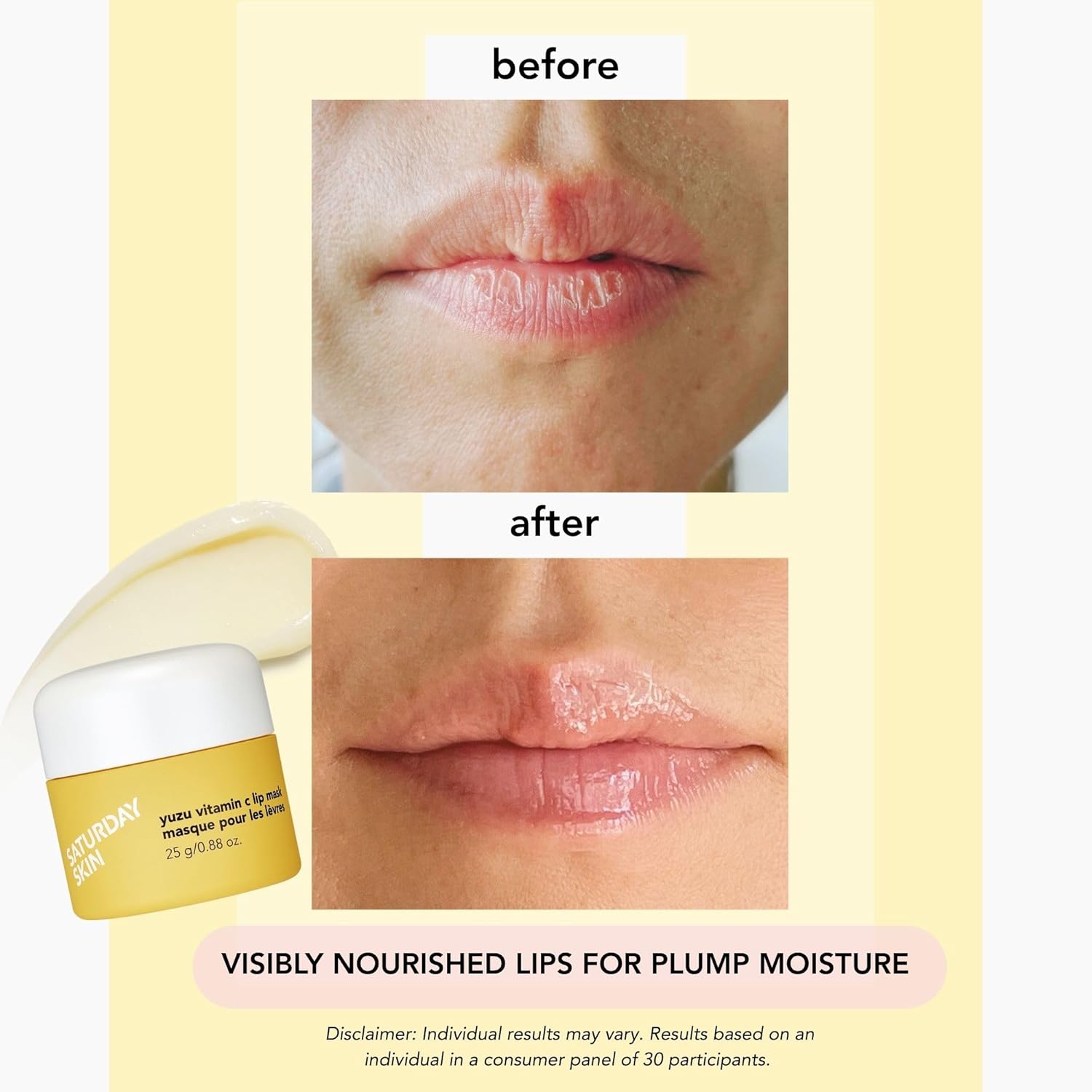 Saturday Skin Yuzu Vitamin C Lip Mask Overnight Lip Sleeping Mask Moisturizing For All Skin Types Softer & Smoother Pout Lip Balm Hydrating Infused with Vitamin B5 Non-Sticky, Vegan & Cruelty-Free