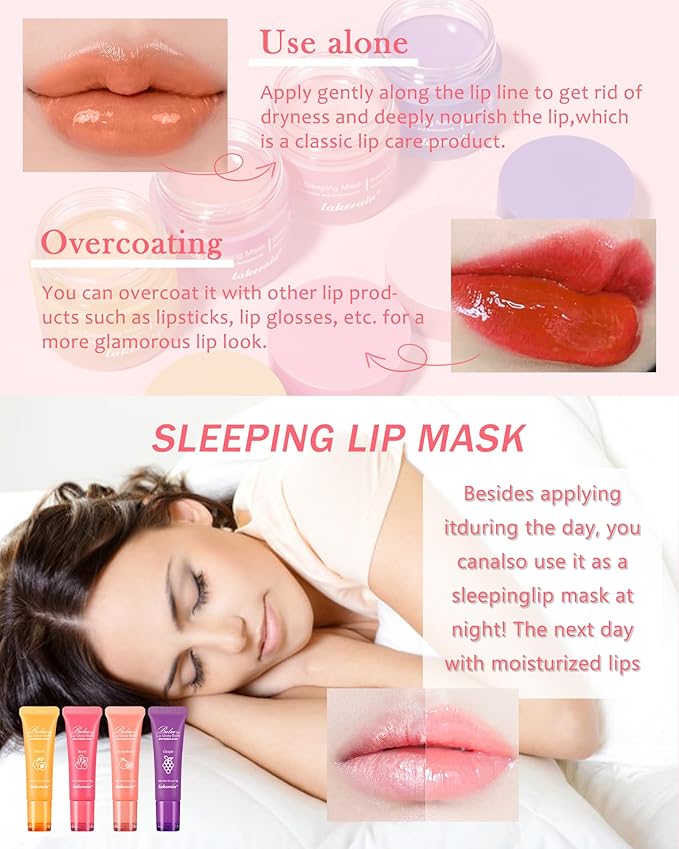 Lip Glowy Balm & Lip Sleeping Mask,Hydrating Repair Sleeping Lip Mask,Glossy Tinted Lip Balm,Smooth Cracked Chapped Dry Lip,Lip Care Therapy Treatment,Women's Day Makeup Gift for Women-04Grape