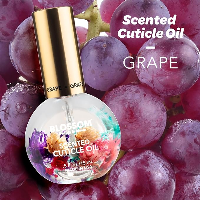 Blossom Cuticle Oil for Nails, Hydrating, Moisturizing, Scented Nail Oil Cuticle Care, Infused with Real Flowers, Made in USA, 0.5 fl. oz, Grape