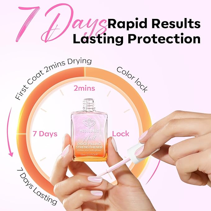 modelones Nail Strengthener Ridge Filler for Nails Repair Kits Pearl Pink White Nail Polish for Thin Weak & Damaged Nails Hardener for Nail Protection, Nail Care, 15ml