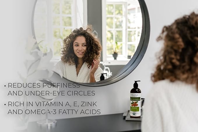 velona USDA Certified Organic Sweet Almond Oil - 16 oz | 100% Pure and Natural Carrier Oil | Refined, Cold Pressed | Skin, Hair, Body & Face Moisturizing | Use Today - Enjoy Results