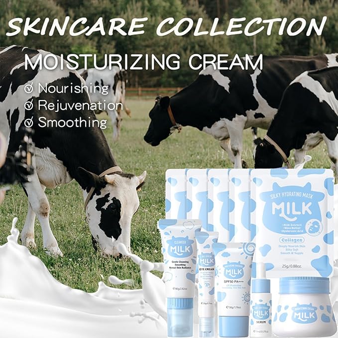 Milk Skincare Sets for Teen Girls,10IN1 Skin Care for Teens 10-12,Milk Skin Care Routine Kit for Women,Girls 10-12,Teen Skin Care Kit,Mother Day Gifts,Moisturizing & Gentle (One Size, Milk StyleB)