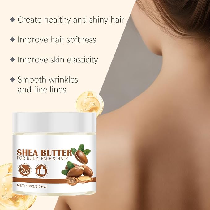 Whipped Shea Butter, 3.53 Oz Multifunctional Shea Butter Lotion for Extremely Dry Skin Body Butter for Women African Shea Butter Body Butter & Hair Butter