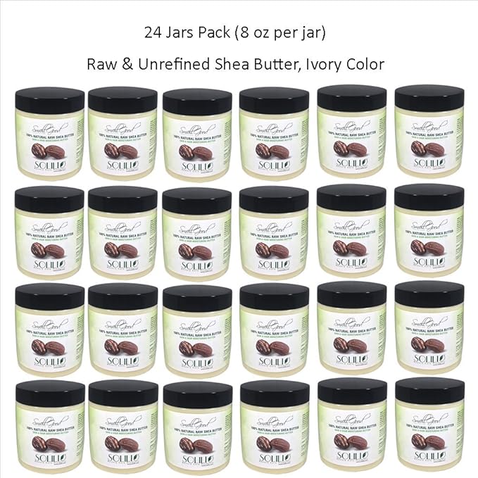 Pure Unrefined Shea Butter, totally natural and organic, ivory color, packed in 8OZ Jar, 24 Units