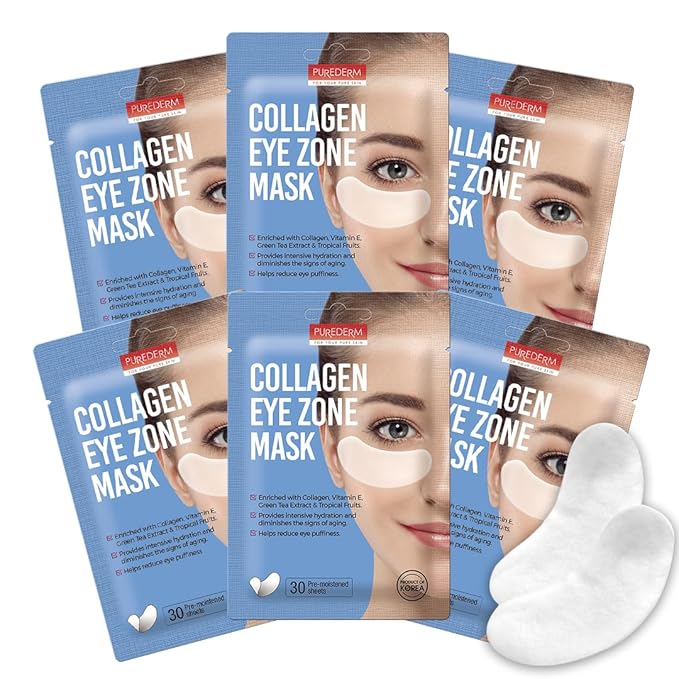 Purederm Deluxe Collagen Eye Mask Collagen Pads For Women 2+4 Pack Of 30 Sheets/Natural Eye Patches With Anti-aging and Wrinkle Care Properties/Help Reduce Dark Circles and Puffiness