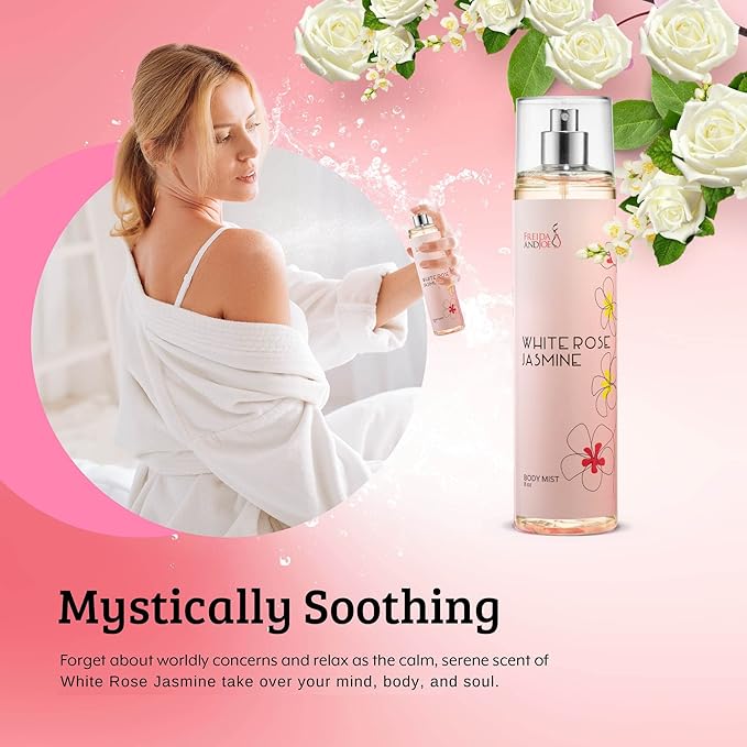 Home Spa Gift 10oz Deep Moisturizing Fragrance Body Lotion & 8 oz. Fine Fragrance Body Mist Set Luxury Self-Care Combo for Women & Girls (White Rose Jasmine) Mother’s Day Gift for Mom