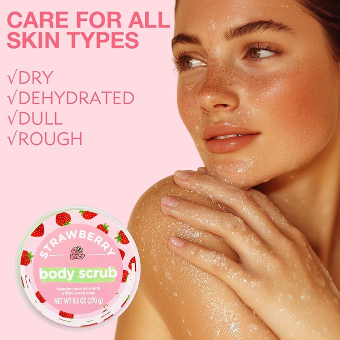 Strawberry Sugar Scrub, Strawberry Body Scrub, Exfoliating Body Scrub for Smooth and Moisturized Skin, Natural Gifts for Women, 9.52oz