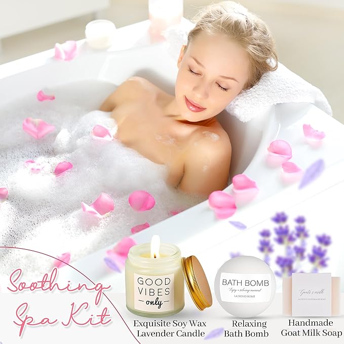 Gift Basket for Women, Pink Self Care Spa Package, Thinking of You, Elegant Birthday Gifts for Mom, Sister, Wife, Best Friend