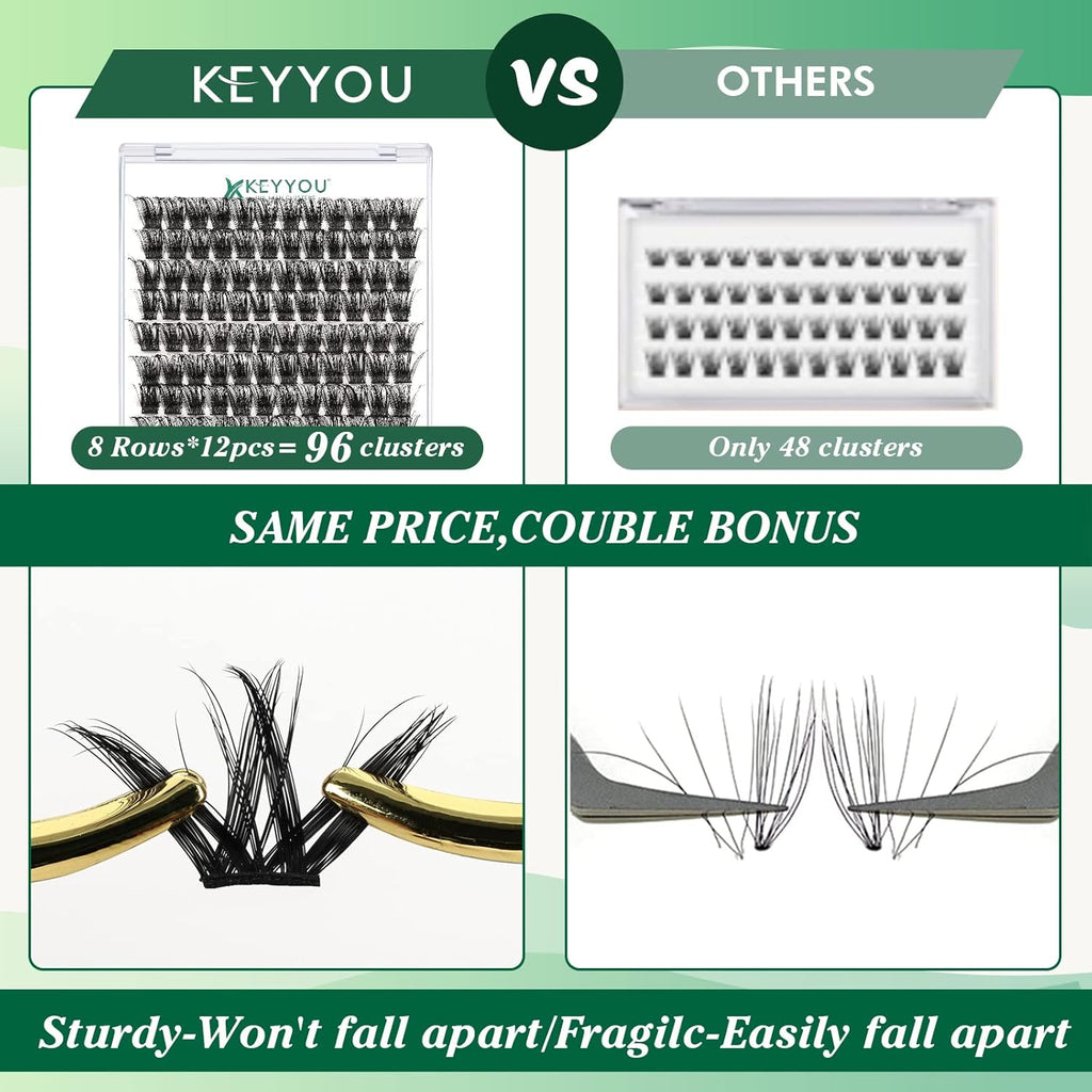 Lash Clusters,96 Pcs Cluster Lashes D Curl 18mm DIY Lash Extensions Eyelash Clusters,KEYYOU Volume Wispy Individual Lashes Soft&Comfortable Easy DIY at Home(Y06,D-18mm)