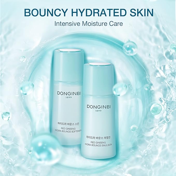 Donginbi Red Ginseng Hydra Bounce Cream Fresh Travel Kit - Hydrating and Nourishing Skincare Set, Hydra Bounce Softener 15 ml, Emulsion 15 ml and Cream 7 ml