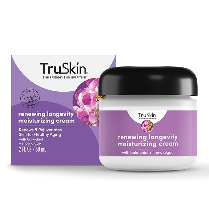 TruSkin Longevity Moisturizing Cream – Revolutionary Face Moisturizer with Bakuchiol & Snow Algae – Healthy Aging Gentle Retinol Alternative, Firmer-Looking Skin, 2 fl oz