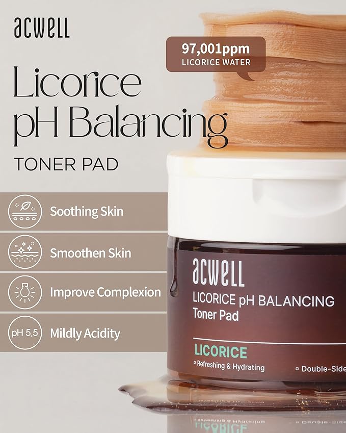ACWELL Licorice pH Balancing Toner Pad + Licorice pH Balancing Advanced Facial Serum Ampoule Bundle
