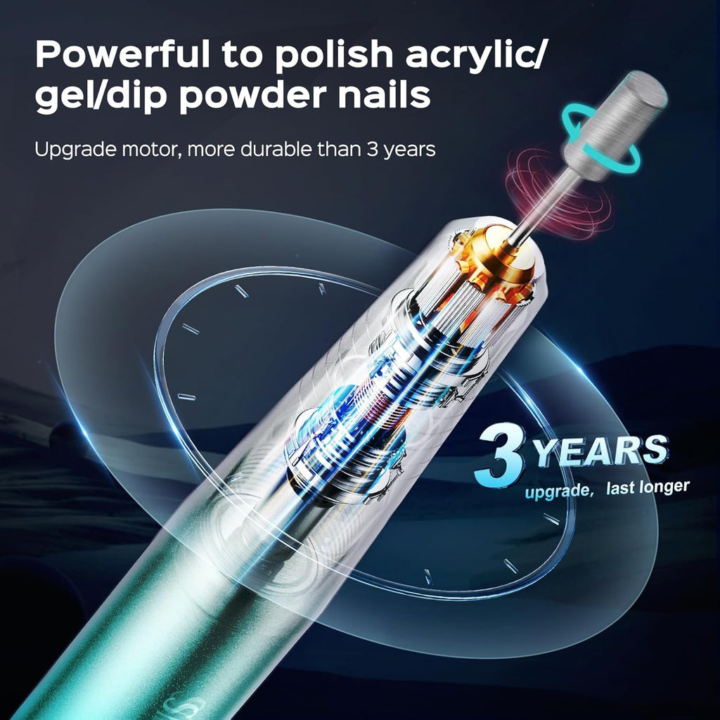 COSLUS Electric Nail Drill File Professional: for Acrylic Gel Dip Powder Nails Portable Nail Machine Kit Manicure Pedicure Tools Polishing Set with Nail Drill Bits Sanding Bands Blue