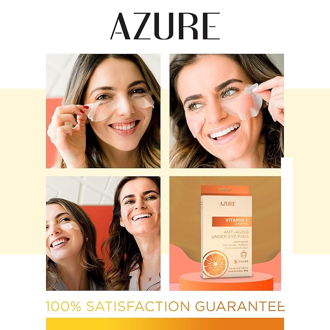 AZURE Vitamin C Under Eye Pads - Anti Aging, Lifting & Moisturizing Eye Mask Patches - Reduces Fine Lines, Wrinkles, Dark Circles & Puffiness - Skin Care Made in Korea - 10 Pairs