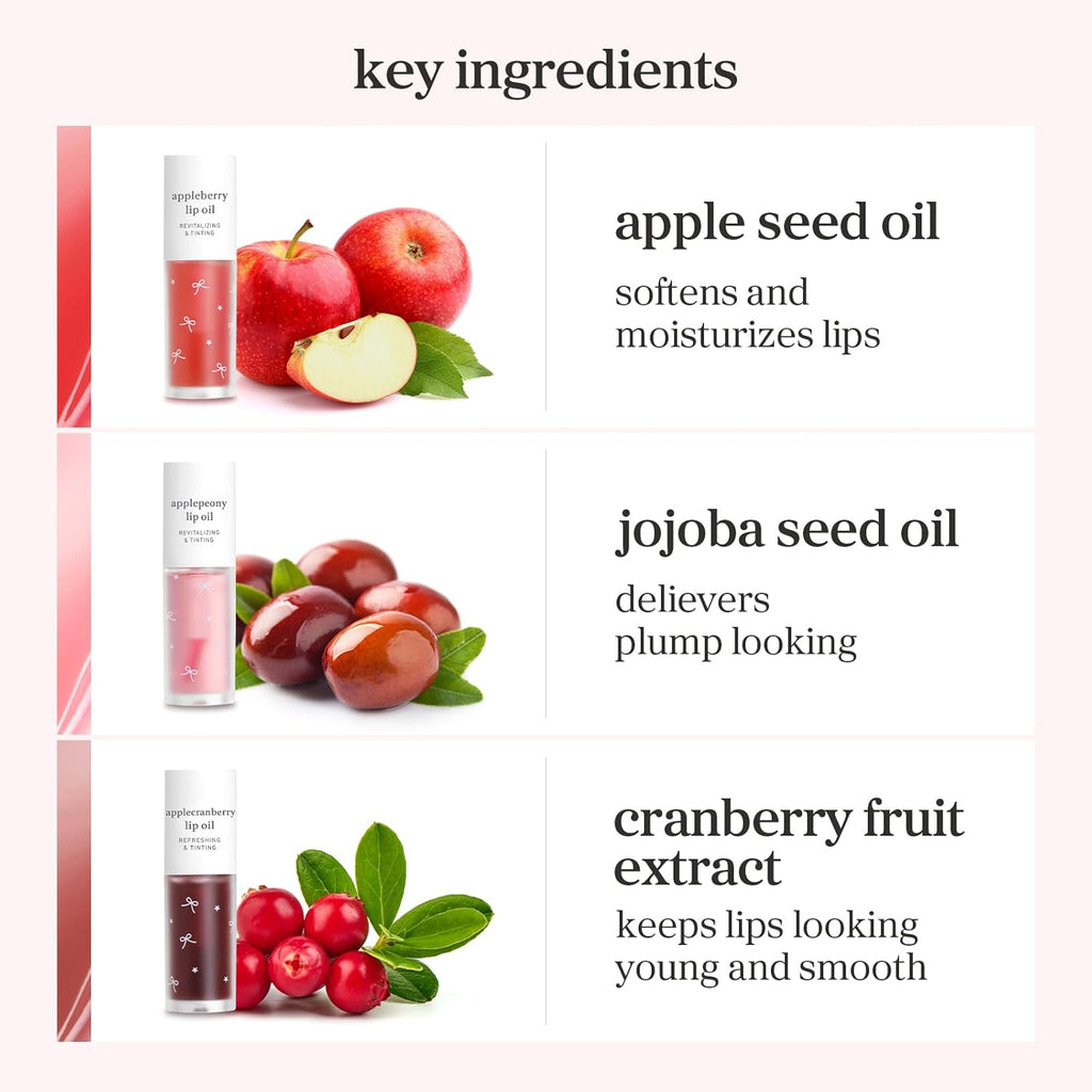 NOONI Korean Lip Oil Gift Set - Apple Seed Lip Oil Trio | Korean Lip Stain Long Lasting Hydration, Moisturizing, Glowing Korean Lip, Plumping, Gift for holiday, Christmas, 0.12 Fl. Oz. x 3ea