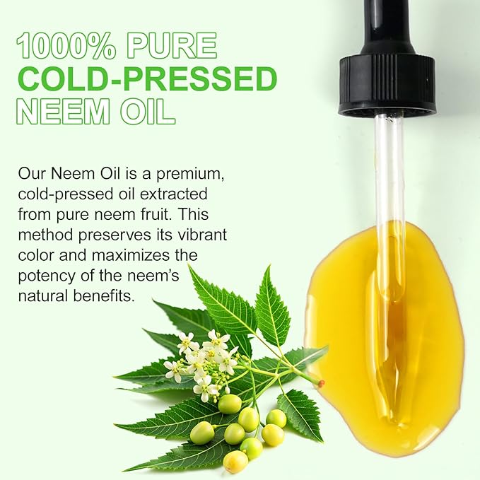 Neem Oil for Skin – 100% Natural Cold Pressed Neem Oil - for Face, Skin Care, Hair Care, Scalp Massage & Body Massage，Hair Growth, Acne, Anti-Aging Moisturizer (2.02 Fl Oz)