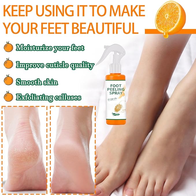 Foot Peel Spray Orange Oil,Refreshing and Moisturizing Foot Exfoliating Cleansing Spray for All Skin Types,Instant Foot Peeling Spray to Remove Dead Skin