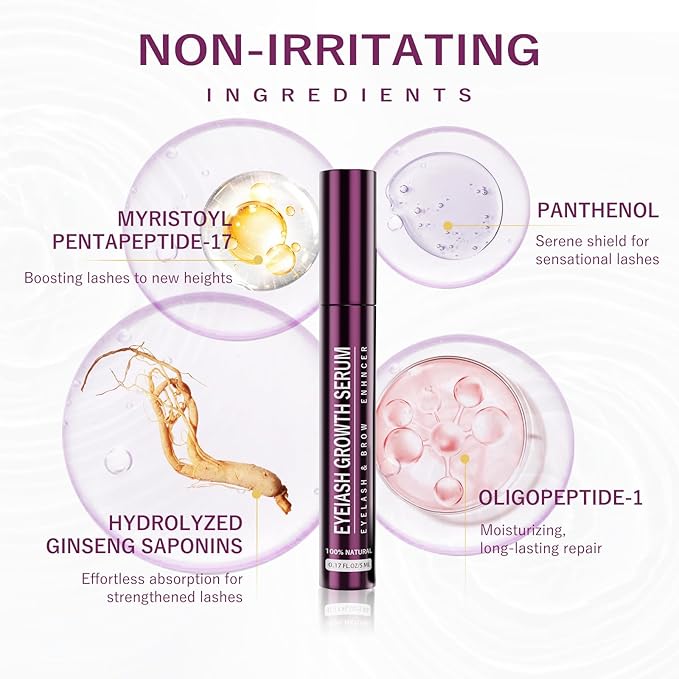 Eyelash Growth Serum, Lash Serum for Eyelash Growth & Enhancing, Advanced Formula for Natural Lashes or Lash Extensions & Brows (0.17 fl oz)