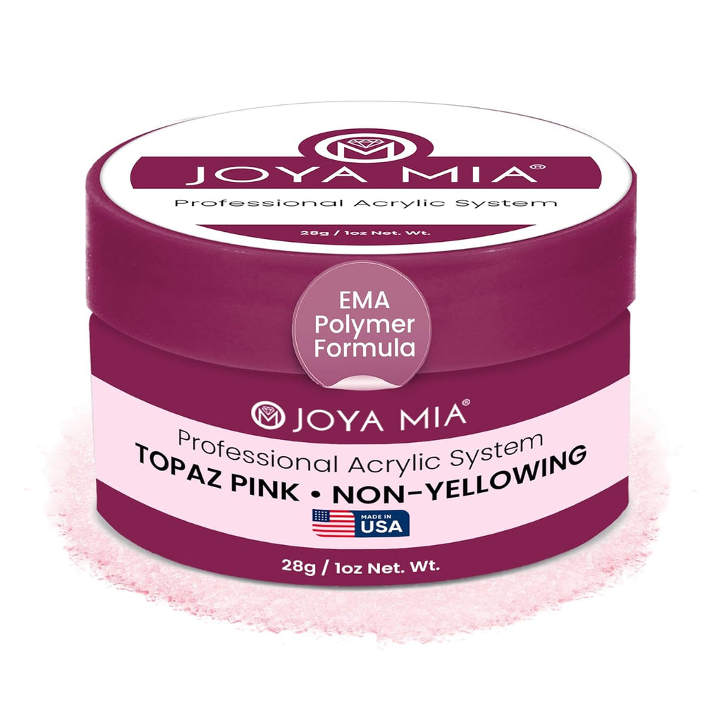 Joya Mia Acrylic Powder for Nails, MMA-Free, Super Adhesion Professional Powder for Flawless & Long-Lasting Nail Enhancements, Easy Application, Vibrant & Stunning Colors - Topaz Pink, 1 oz