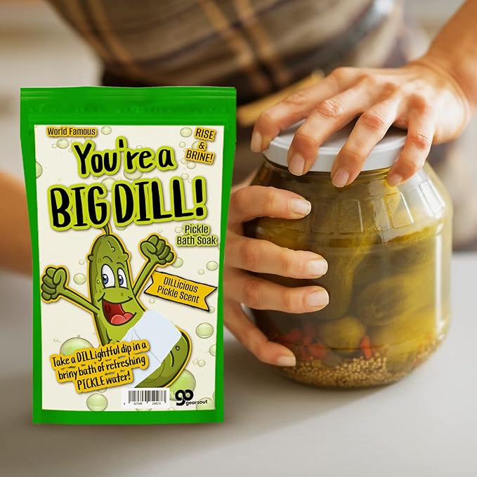 Big Dill Pickle Bath Soak - Fresh Dill Pickle Scent Bath Salts for Kids - Weird Spa Gift for Pickle Lovers, Funny Christmas Stocking Stuffers, Unisex Grab Bags, Easter Gift Baskets