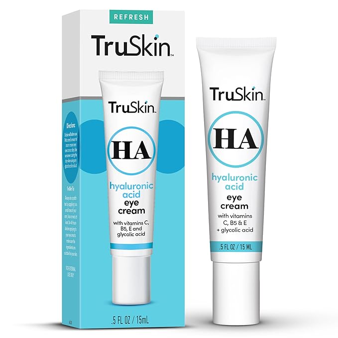 TruSkin Eye Cream for a Hydrated, Brighter-Looking Eye Area - Improve Appearance of Dark Circles & Puffiness - Hyaluronic Acid, Glycolic Acid, Vitamins C, B5, E - Under Eye Cream for Women, 0.5 fl oz