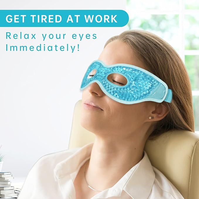 2 PCS Ice Eye Mask Reusable Ice Pack Hot/Cold Compress Gel Bead Cooling Mask for Puffiness/Dark Circles/Headaches/Migraines/Stress Relief (Blue)