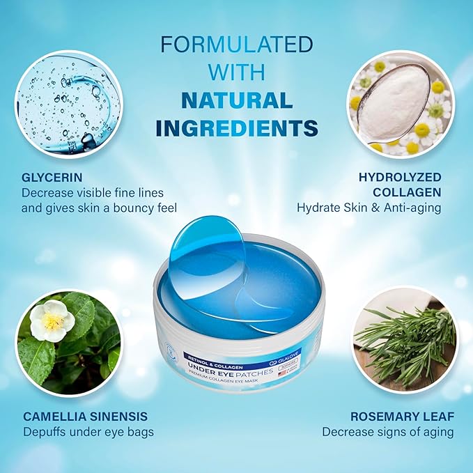 Under Eye Patches for Puffy Eyes: 60 Count Retinol Collagen Eye Gels Pads - Eye Skin Treatment Mask for Dark Circles, Wrinkles Puffy & Bags - Anti-Aging & Rejuvenating Eye Masks Women, Men (Blue)