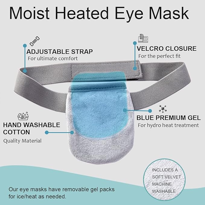 Single Moist Heat Eye Compress Pad, Microwavable, Eye Mask for Dry Eye, Good for Pink Eye, Blepharitis and Stye Eye, Reusable Gel Eye Mask with Storage Pouch