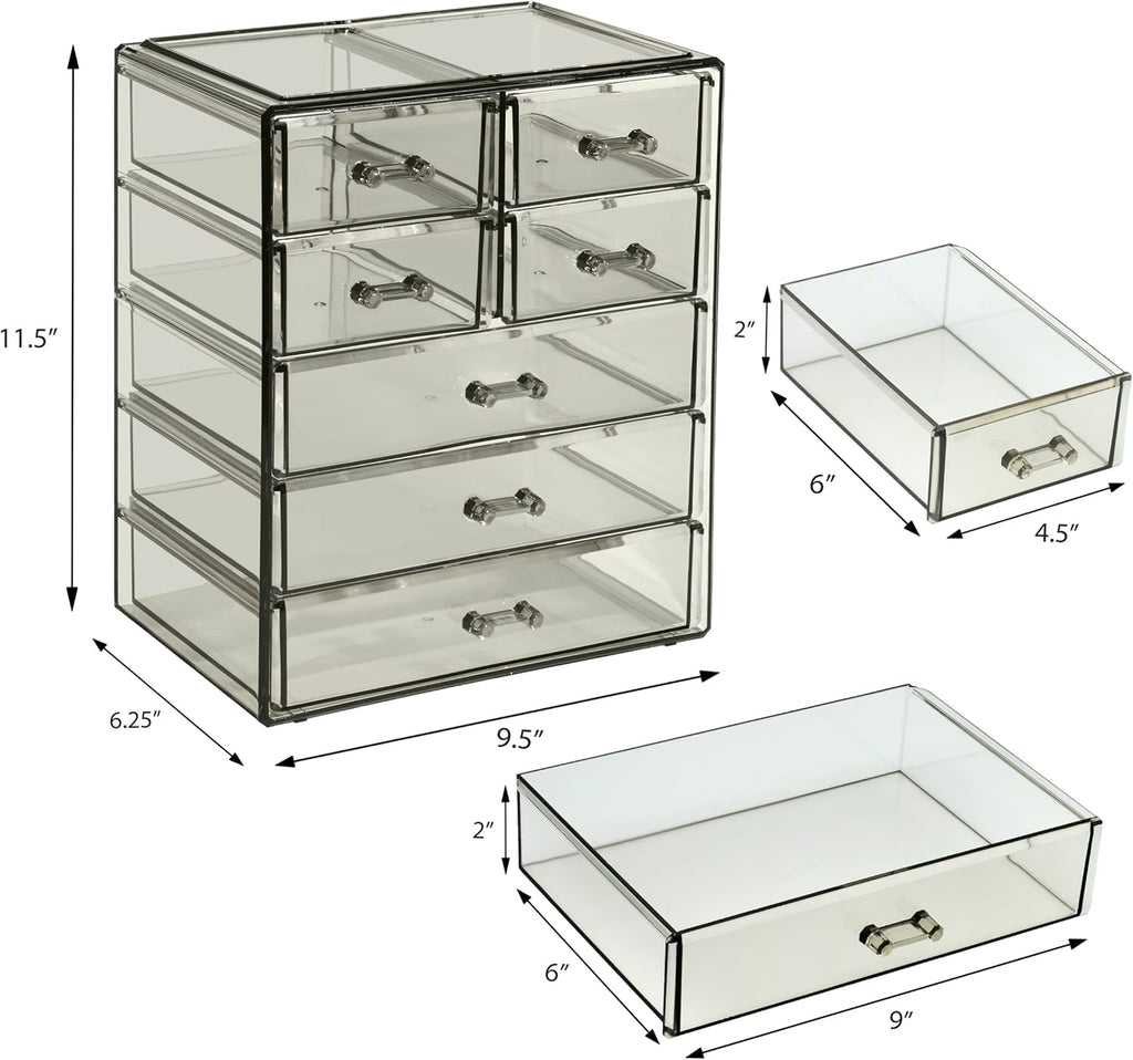 Sorbus Acrylic Makeup Organizer - Organization and Storage Case for Cosmetics Make Up & Jewelry - Big Clear Makeup Organizer for Vanity, Bathroom, College Dorm, Closet, Desk (3 Large, 4 Small Drawers)