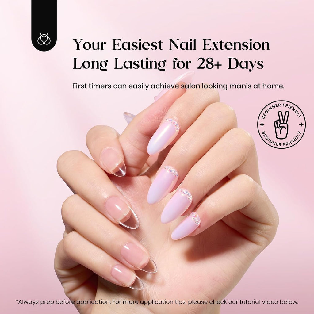 Beetles Gel Nail Kit Clear, Almond Medium, 600pcs 15 Sizes, with Pink Color Gel Top Coat 9 in 1 Glue Mini Nail Lamp, Fall Nails, Full Cover Easy Nail Extension Set for Home DIY Salon Gift for Women