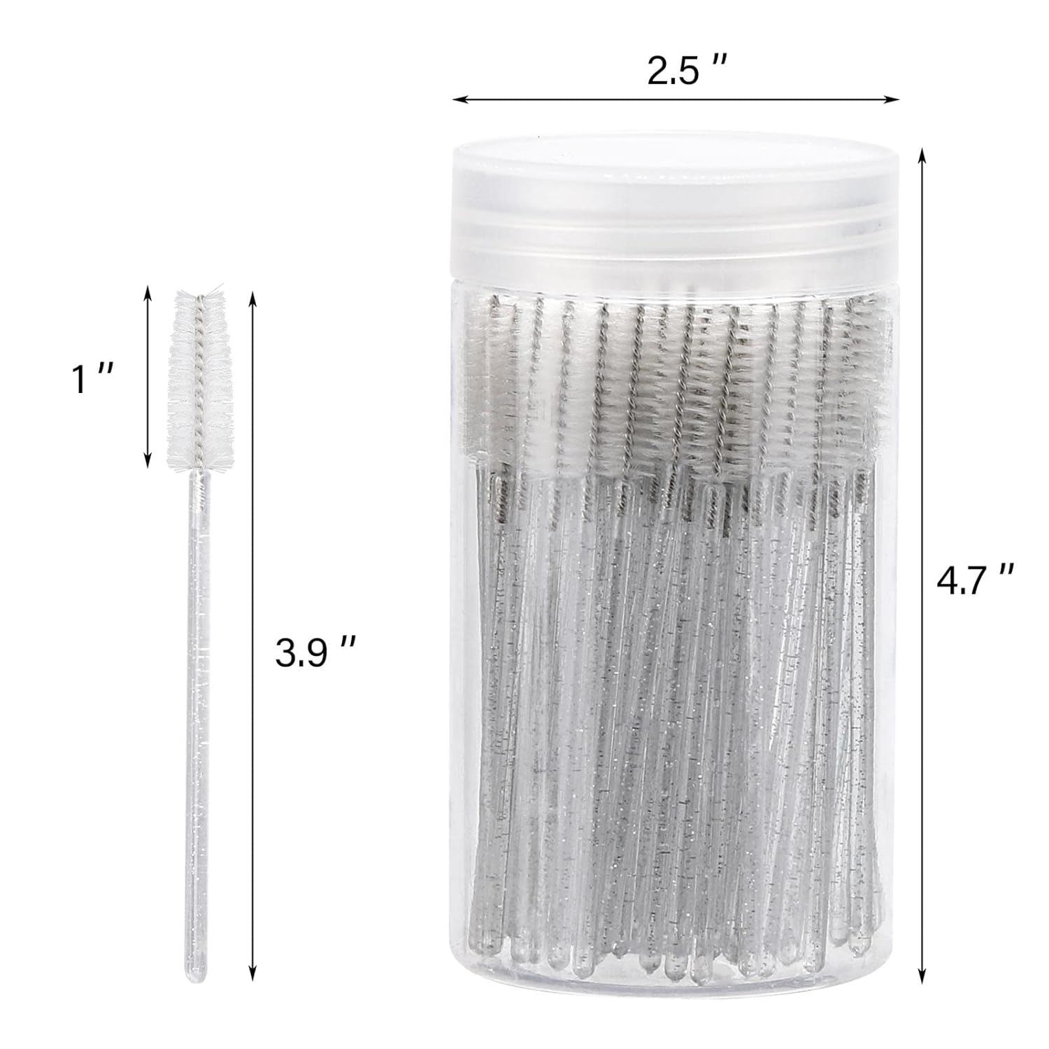 100 Pcs Disposable Mascara Wands, Crystal Eyebrow Spoolies Brush for Eyelash Extensions, Lash Brushes with Container (White)