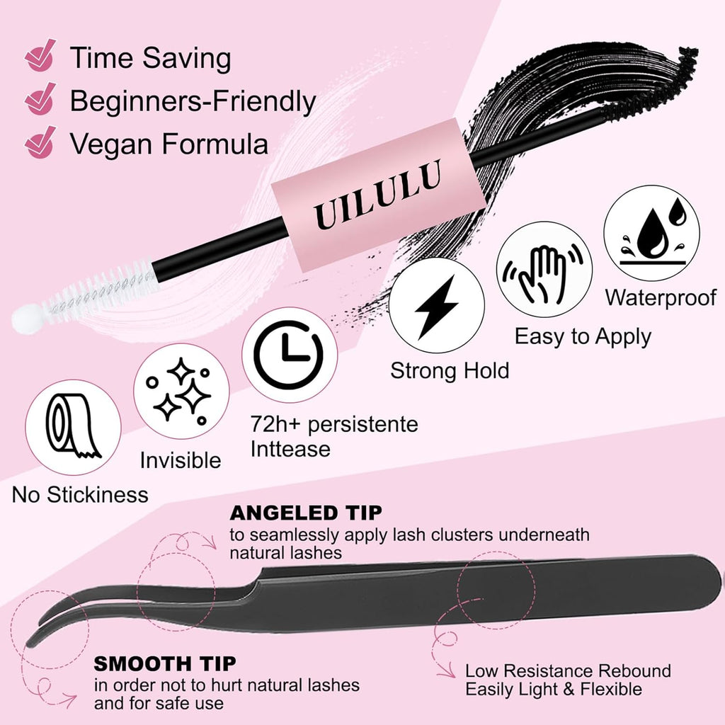 Lash Clusters kit 10-18mm DIY Lash Extension Kit 108 D Curl Fluffy Lashes Clusters 0.07D Individual Lashes Clusters False Eyelashes Natural Eye Lash Kits Extensions Kit