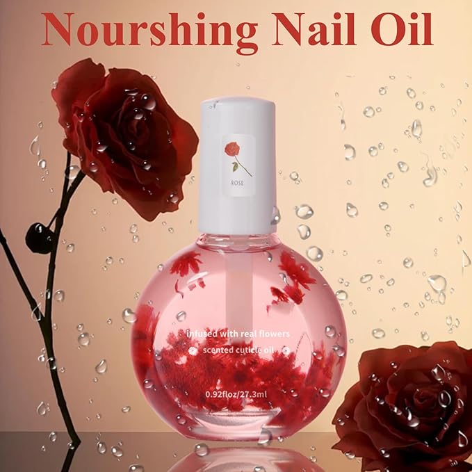 Rose Scented Cuticle Oil, Cuticle Oil with Flowers,Nail Growth Oil, Cuticle Oil for Nails, Brush Cuticle Oil for Nails, Nourishing Oil for Nails and Cuticles