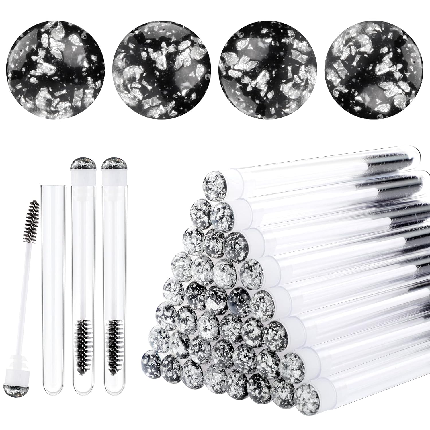 50pcs Eyelash brush Lash Wand Makeup tool Eyelash Extension supplies Cleaning brush Diamond Mascara foil black