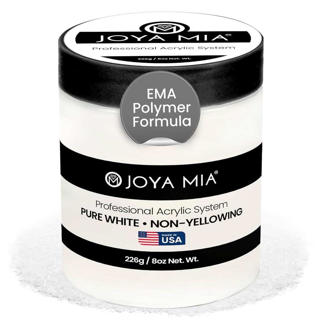 Joya Mia Acrylic Powder for Nails, MMA-Free, Super Adhesion Professional Powder for Flawless & Long-Lasting Nail Enhancements, Easy Application, Vibrant & Stunning Colors - Pure White, 8 oz