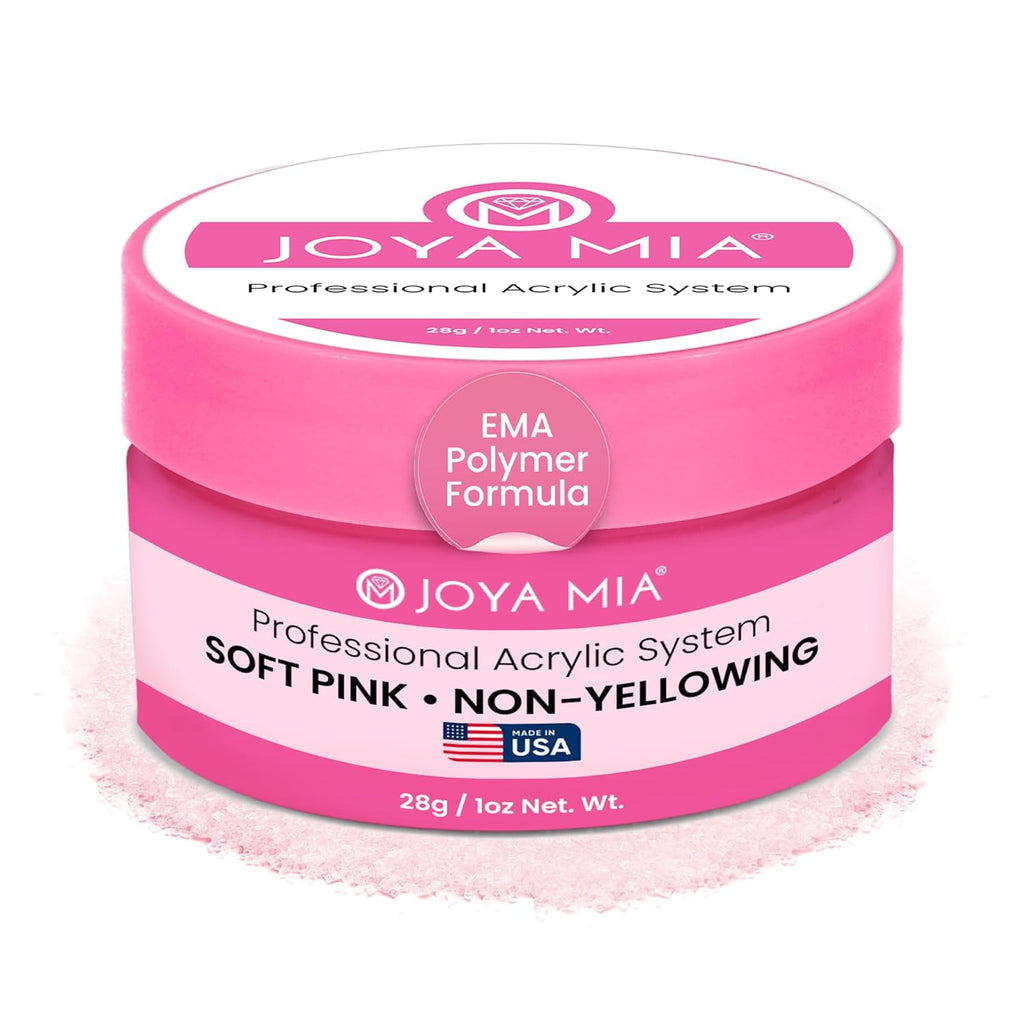 Joya Mia Acrylic Powder for Nails, MMA-Free, Super Adhesion Professional Powder for Flawless & Long-Lasting Nail Enhancements, Easy Application, Vibrant & Stunning Colors - Soft Pink, 1 oz