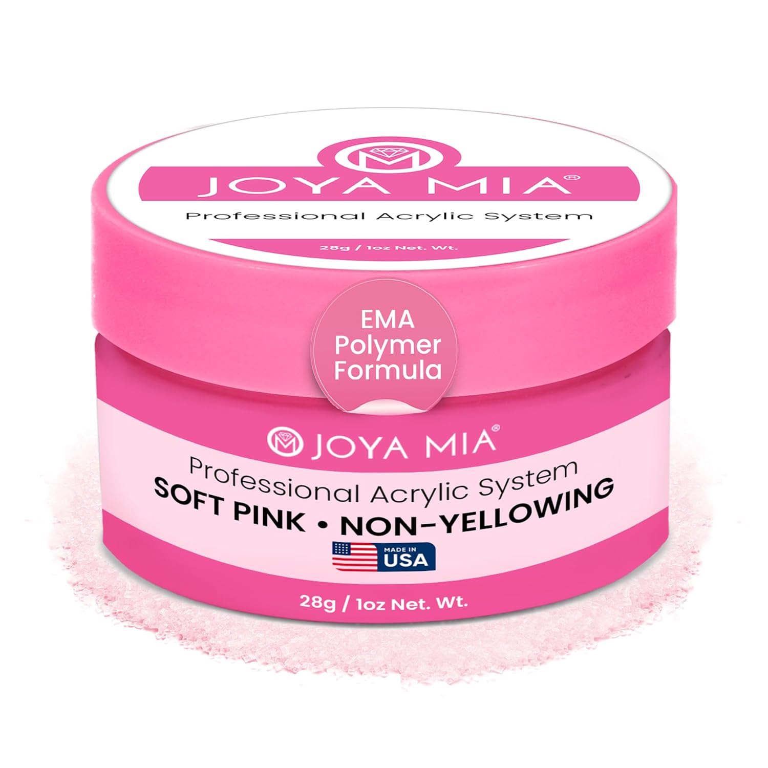 Joya Mia Acrylic Powder for Nails, MMA-Free, Super Adhesion Professional Powder for Flawless & Long-Lasting Nail Enhancements, Easy Application, Vibrant & Stunning Colors - Soft Pink, 1 oz