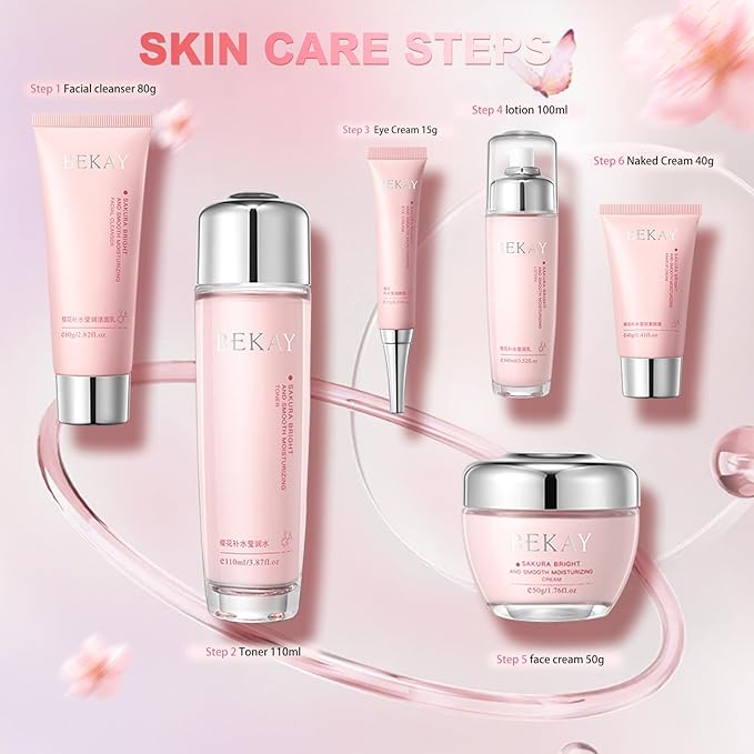 RadiantRise Cherry Blossom Moisturizing 6-Piece Skincare Set – Hydrating Facial Routine with Botanical Extracts, Giftable Skincare Collection for Women & Teens